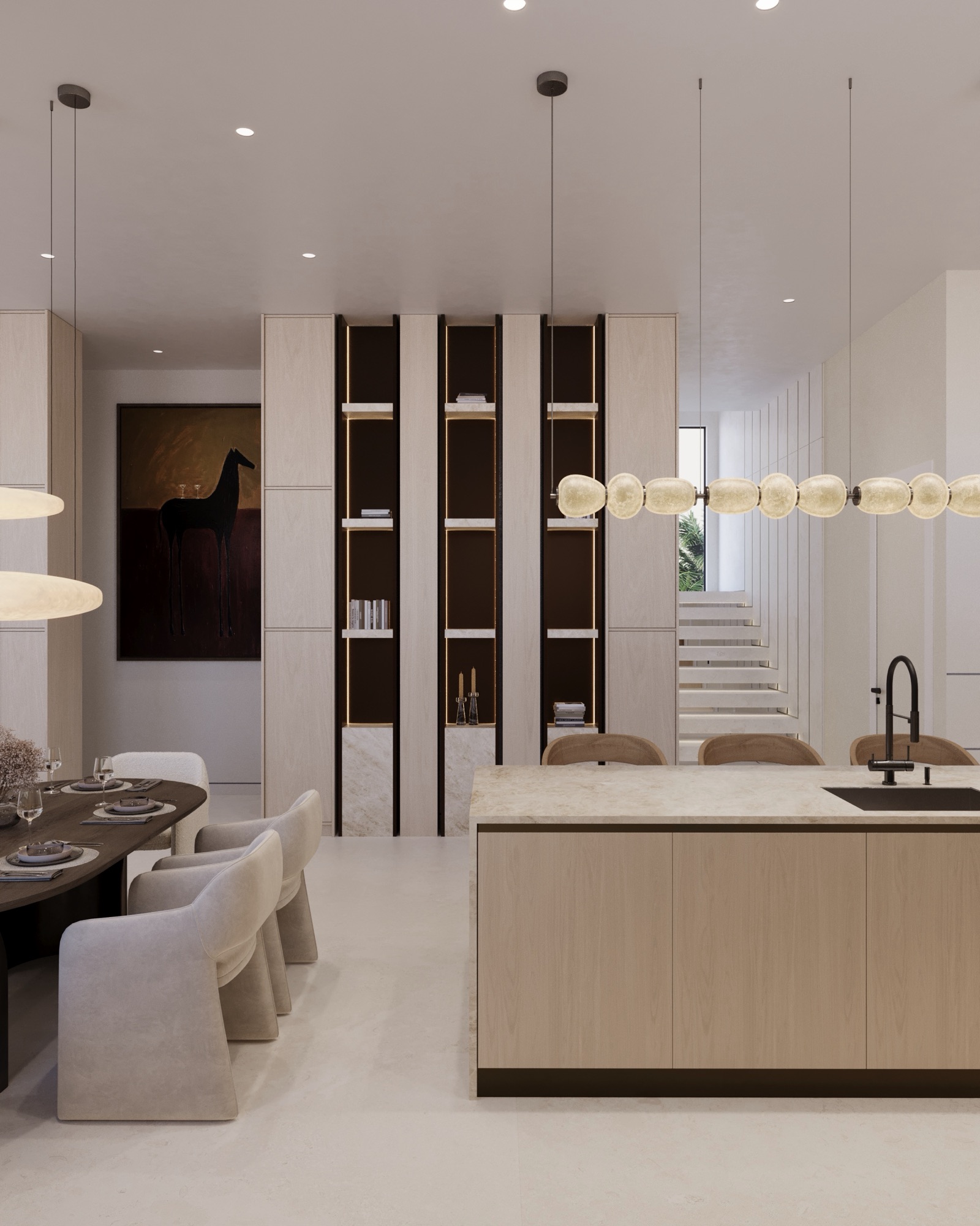 Kitchen with display shelving